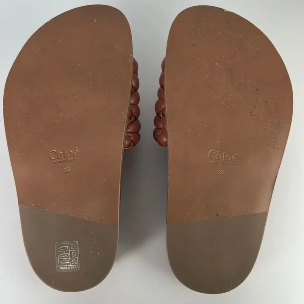 CHLOE RED BRAIDED LEATHER SLIDES - Picture 12 of 13
